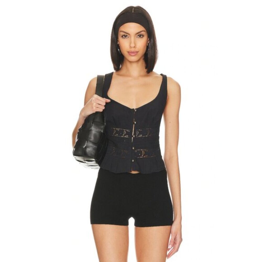 Free People Kianna Lace Tank Top Black $78 M